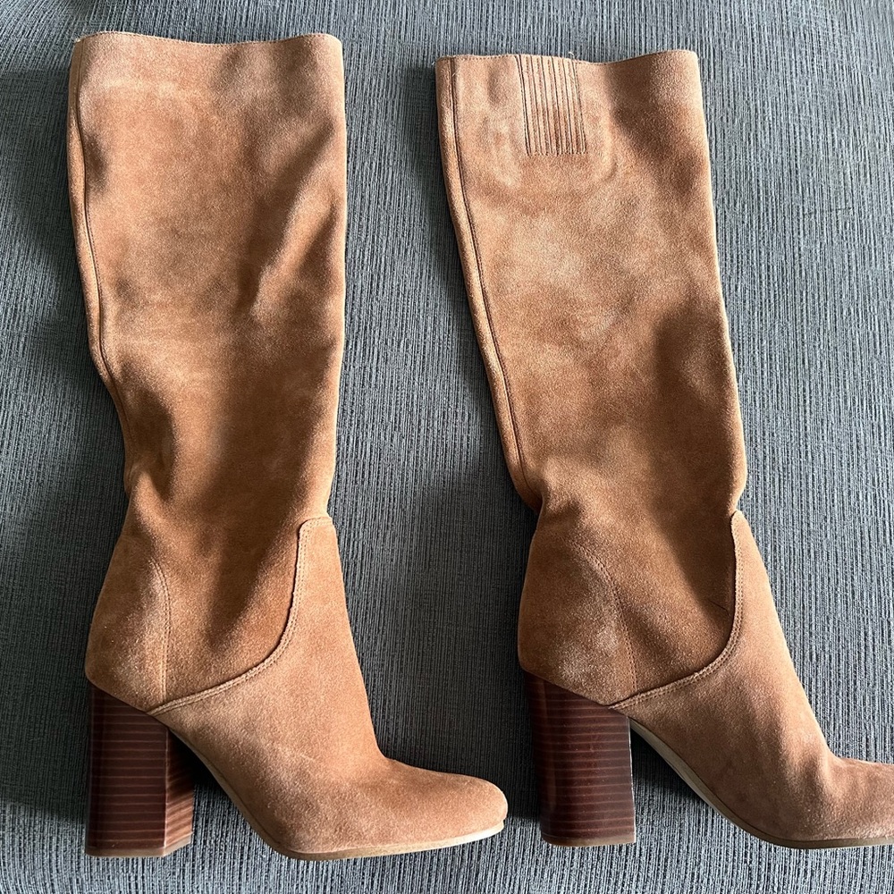 Tan Suede Knee-High Boots